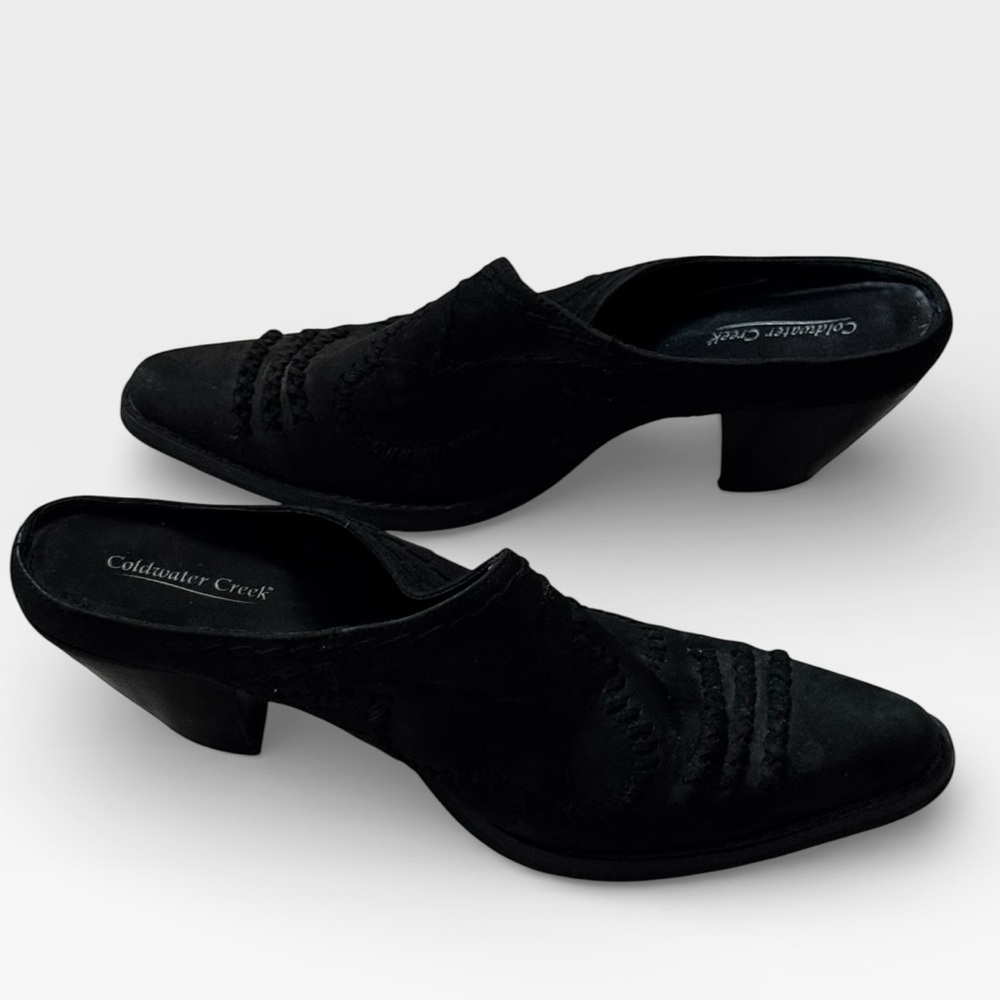 Coldwater Creek Bronco Black leather western style mules Sz 9